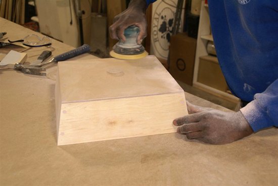 sanding a custom vessel sink mold